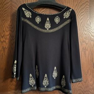 Joseph A. Black and Gold Embellished Sweater